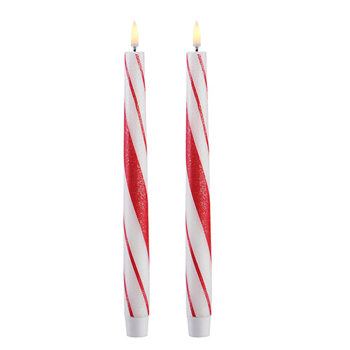 Glittered Peppermint Taper Candle S/2 - by Uyuni