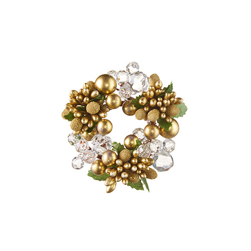 Gold and Crystal Beaded Mini Wreath Candle Ring