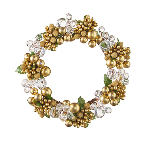 Gold and Crystal Beaded Pillar Wreath Candle Ring