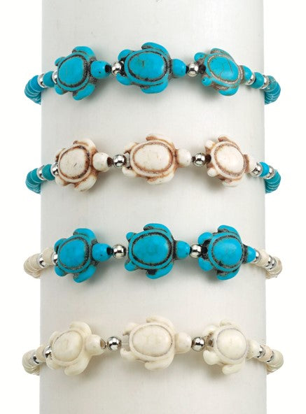 Howlite Triple Sea Turtle Bracelet - 4 Color Styles Available