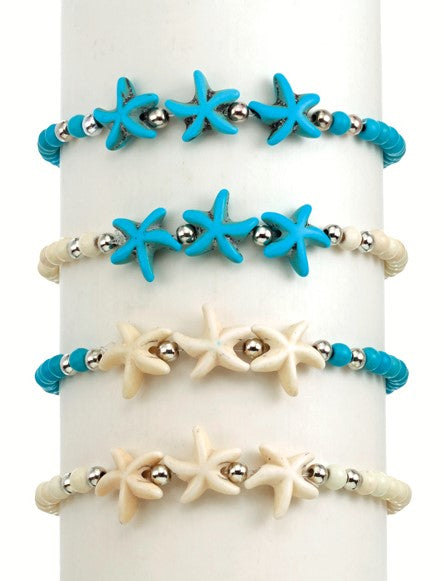 Howlite Triple Starfish Bracelet - 4 Color Styles Available