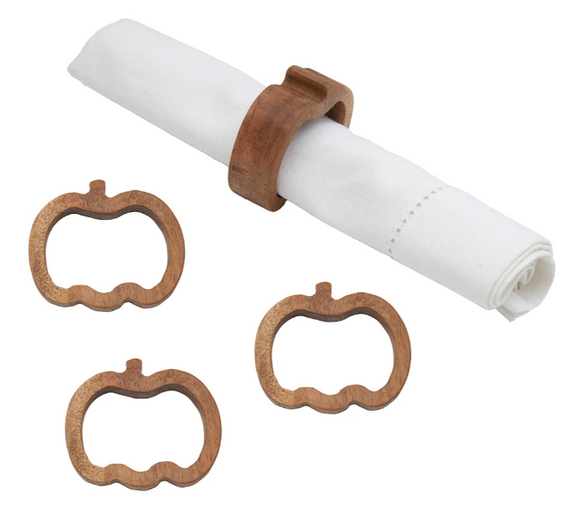 Pumpkin Acacia Wood Napkin Rings - Set of 4