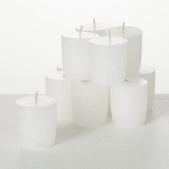 White Timber Votive Candles - Set of 12