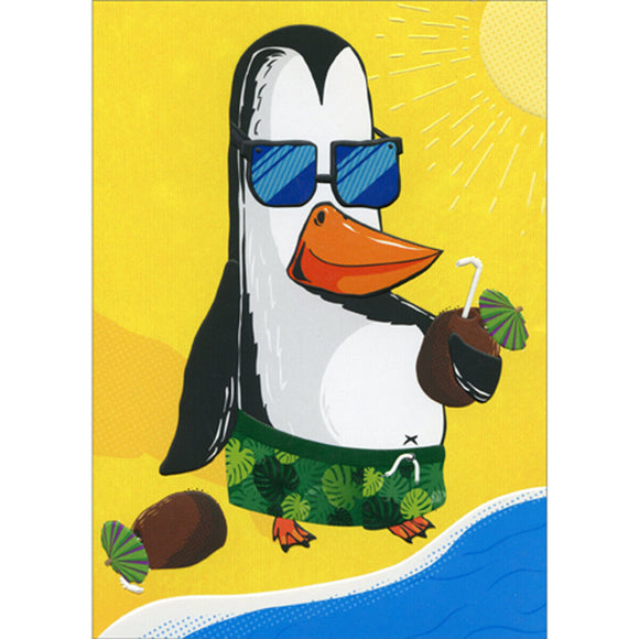 Card - AP/Birthday - Penguin On Beach