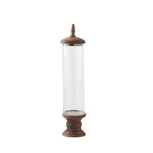 30 Inch Glass Cylinder Container w/ Brown Wood Base Pedestal &Top