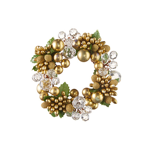 Gold and Crystal Beaded Votive Wreath Candle Ring