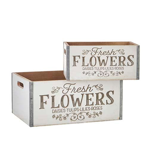 Fresh Flowers Laser Etched Crates - Set of 2