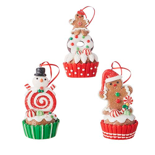 Gingerbread Cupcake Ornament - 3 Assorted