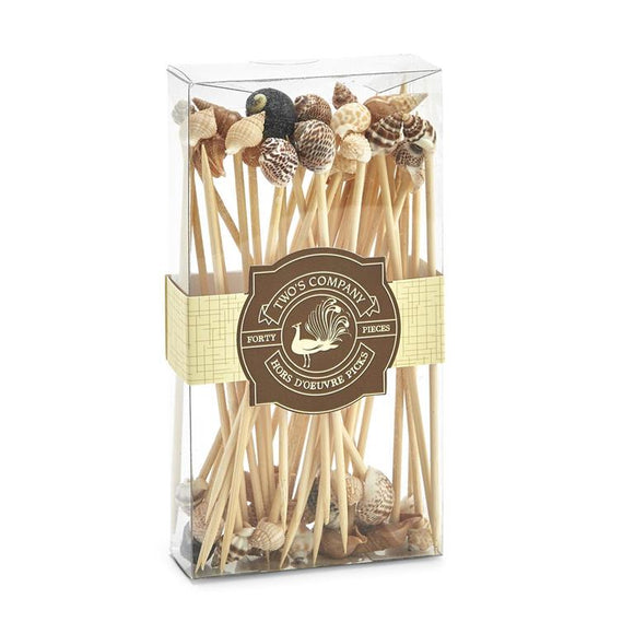 Sea Fare 40 Shell Hors D'Oeuvre Long Picks in Gift Box - Wood/Shell