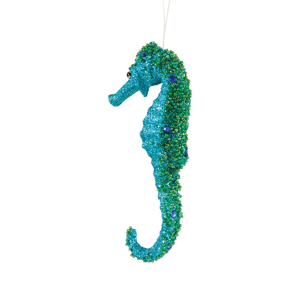 Acrylic Teal Glitter Seahorse Ornament