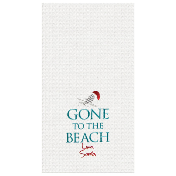 Gone To The Beach Santa Waffle Kitchen Towel