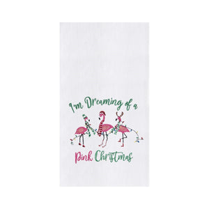 Pink Flamingos Christmas - Flour Sack Kitchen Towel