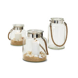 Clear View Lanterns with Rope Handle - 3 Shapes/Sizes - Glass/Nickel Plated Iron/Jute
