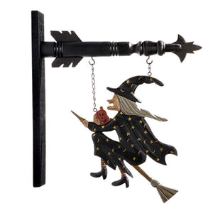 Flying Witch on Broomstick Hanging Sign