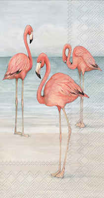 Flamingo Trio On Beach - Guest Towel