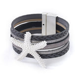Five Strand Leather Bracelet with Braids and Large Starfish