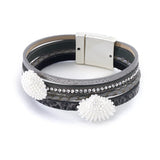 Four Strand Leather Bracelet with Scallop Shells