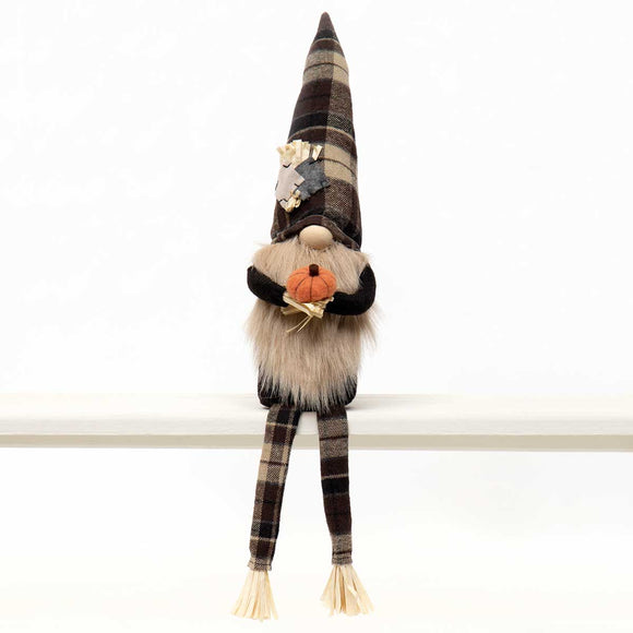 Scarecrow Gnome Holding Pumpkin with Dangle Legs - 23