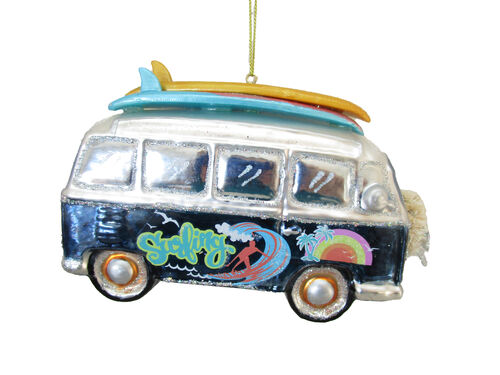 Blue Van with Surfboard Ornament