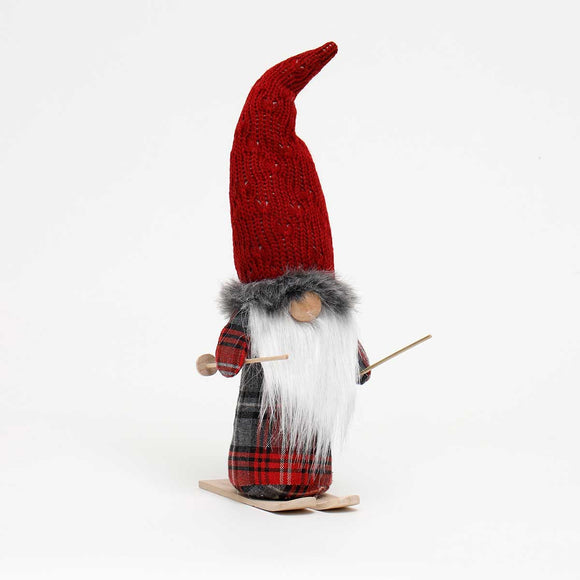 Karl Gnome Plaid with Red Hat on Skiis