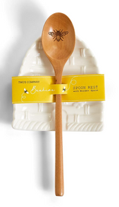 Bee Skep Spoon Rest with Wooden Spoon