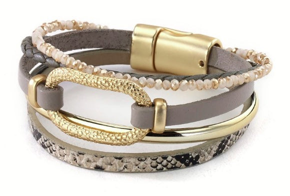Multi Strand Leather Combo Bracelet with Granulated Link