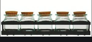 Five Glass Jars & Inline Metal Stand