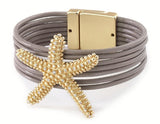 Seven Strand Leather Bracelet with Large Starfish