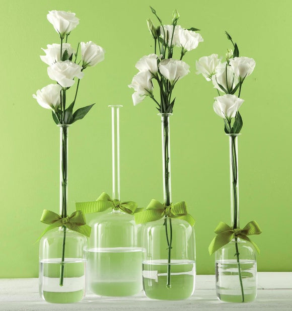 Sleek And Chic Set of 4 Jug Vases with Sage Green Ribbon