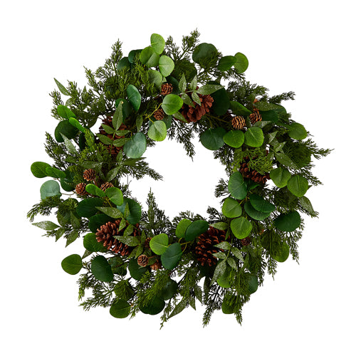 Iced Mixed Greenery and Pinecone Wreath