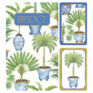Potted Palms Bridge Gift Set - 2 Playing Card Decks & 2 Score Pads