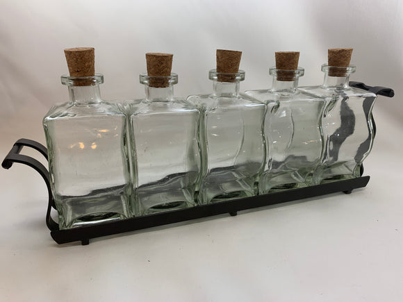 Five Glass Jars Curved with Inline Metal Stand