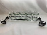 Five Glass Containers & Metal Inline Stand