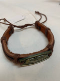 Brown Leather Bracelet w/Banana Leaf Medallion