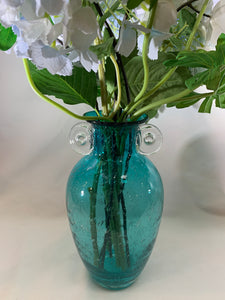 Bubble Glass Urn Vase - Teal