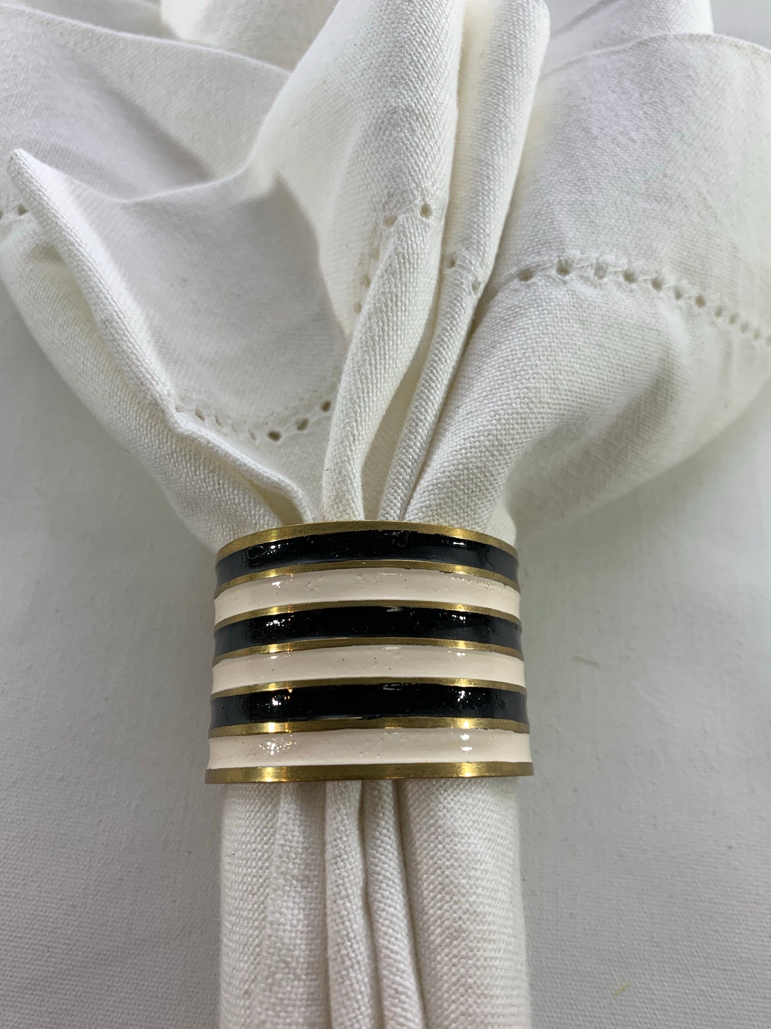 Black White Gold Enamel Napkin Ring - Main Image