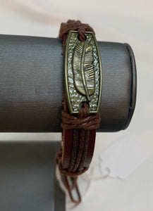 Brown Leather Bracelet w/Banana Leaf Medallion