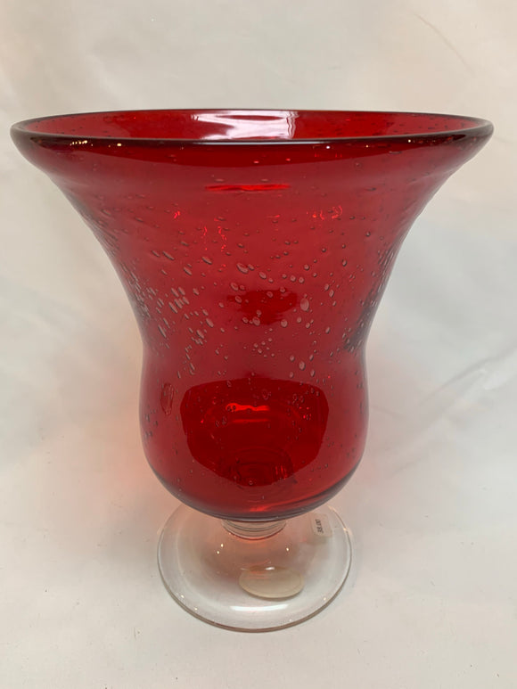Bubble Glass Vase on Pedestal - Red