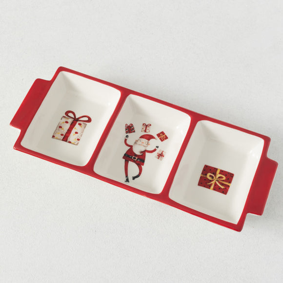 Happy Santa 3-Sectioned Appetizer Tray