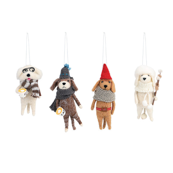 Cozy Time Cozy Felted Wool Dog Ornaments - 4 Asst.